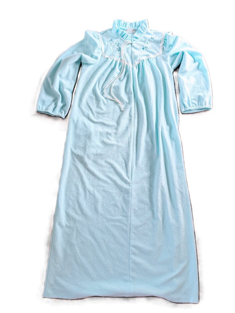 VTG Sears Famous Bodies Nightgown Mumu S/M Sleep Dress Blue Fleece Robe Granny